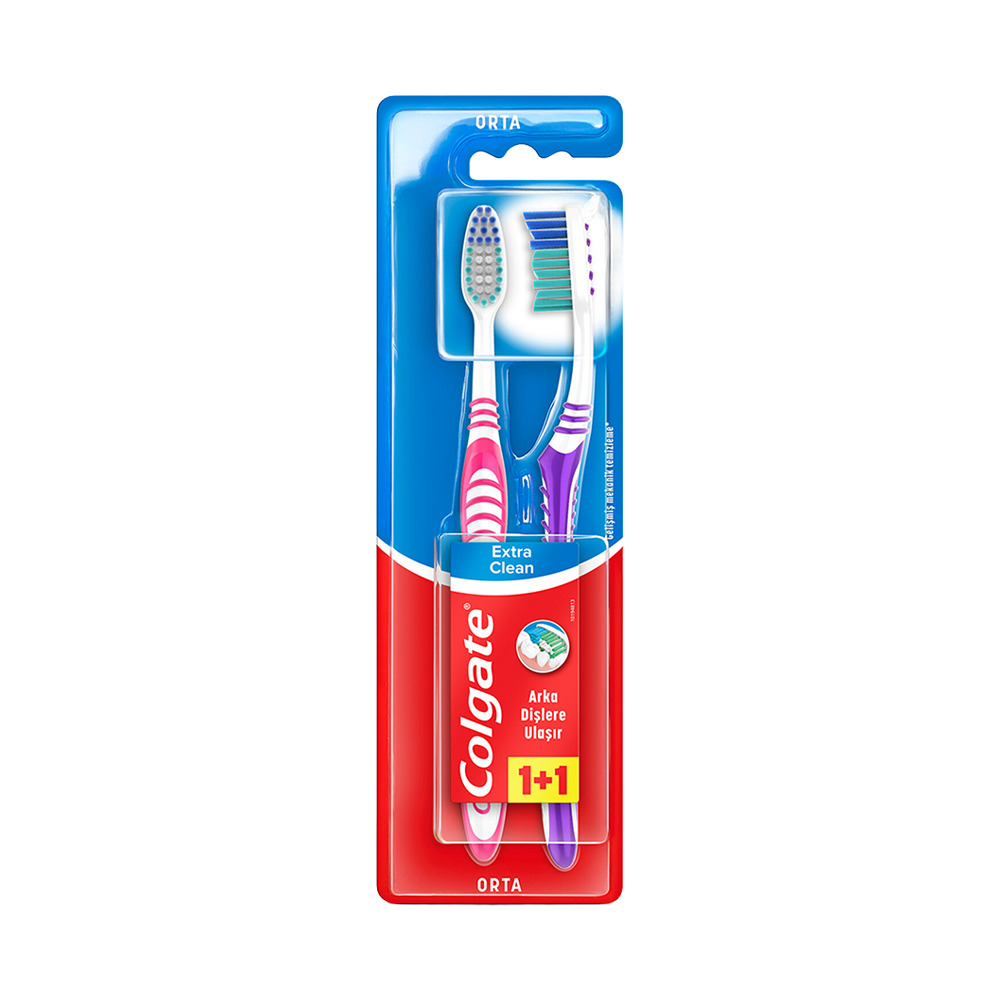 Colgate Extra Clean Dil Temizleyicili Arka Dişlere Uzanan Orta Diş Fırçası 1+1