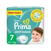 Prima Aktif Bebek Fırsat Paketi Bebek Bezi 34’lü  15+ Kg No:7 