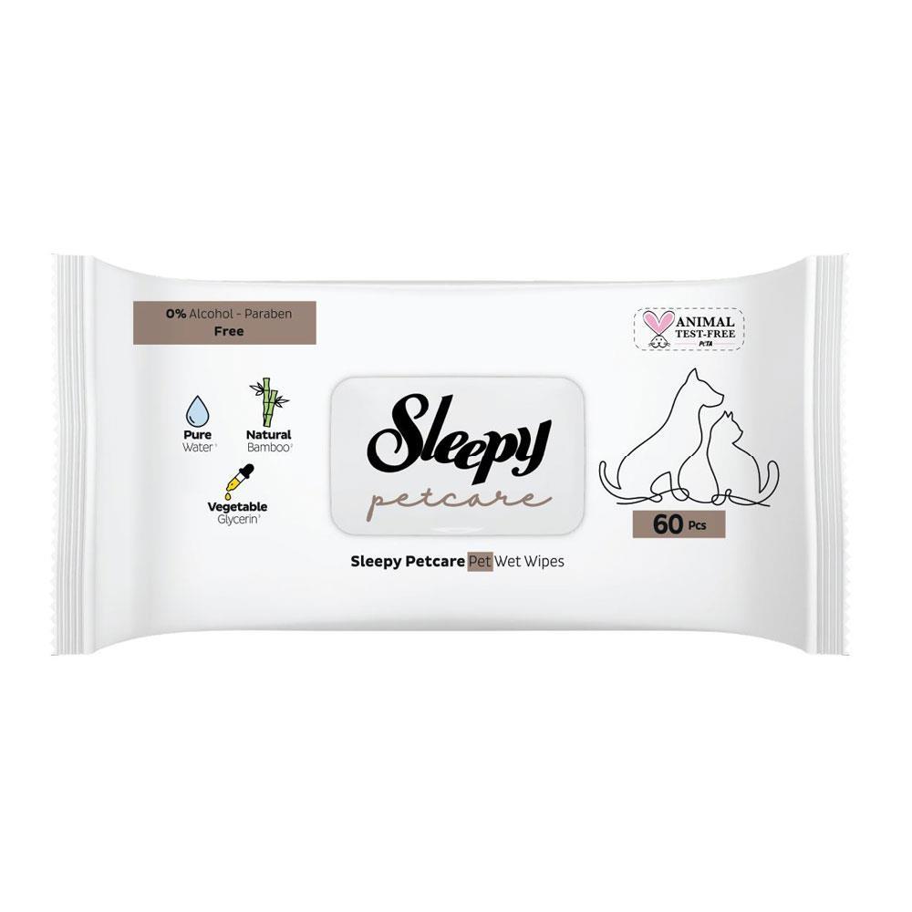 Sleepy Doğal Bambu Özlü ve Bitkisel Pet Islak Havlu 60'lı