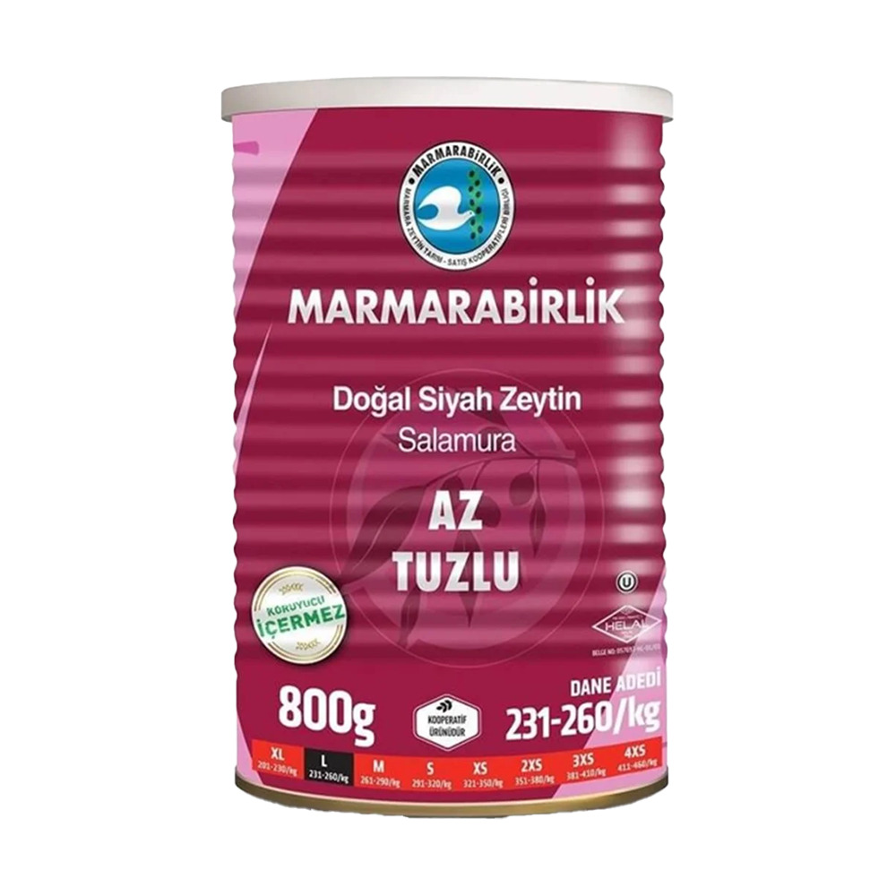 Marmara Birlik  Az Tuzlu Salamura Siyah Zeytin 800 Gr (231-260).