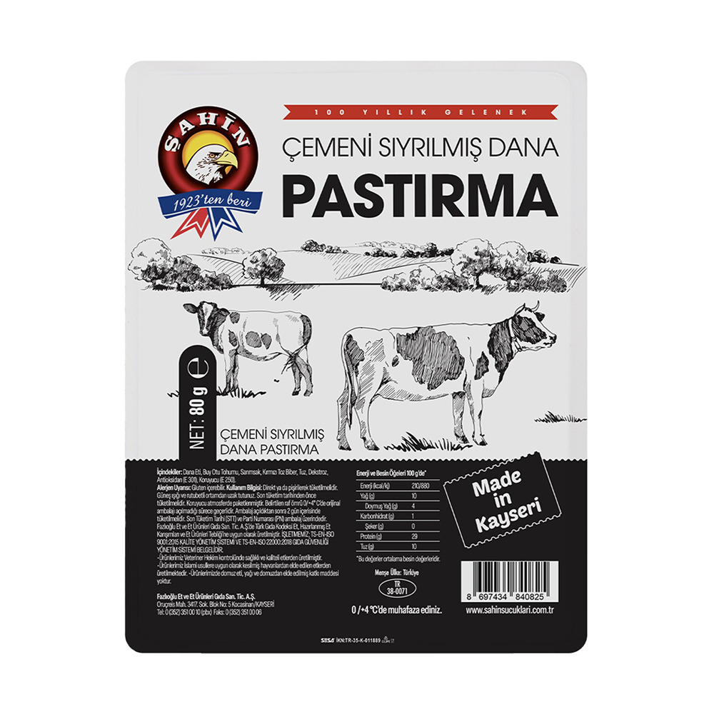 Şahin Çemeni Sıyrılmış Pastırma 80 Gr. 