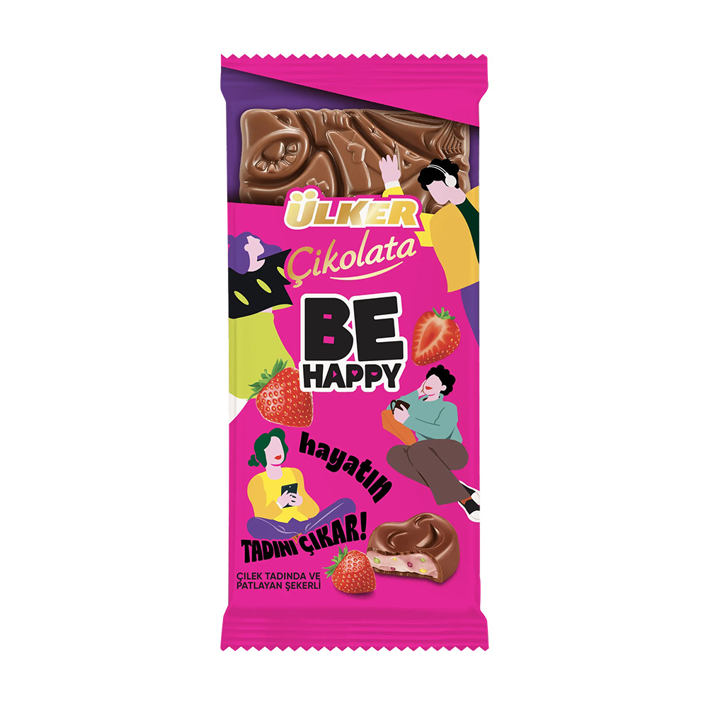 Ülker Çikolata Happy Çilek Tadında Ve Patlayan Şekerli 88 Gr