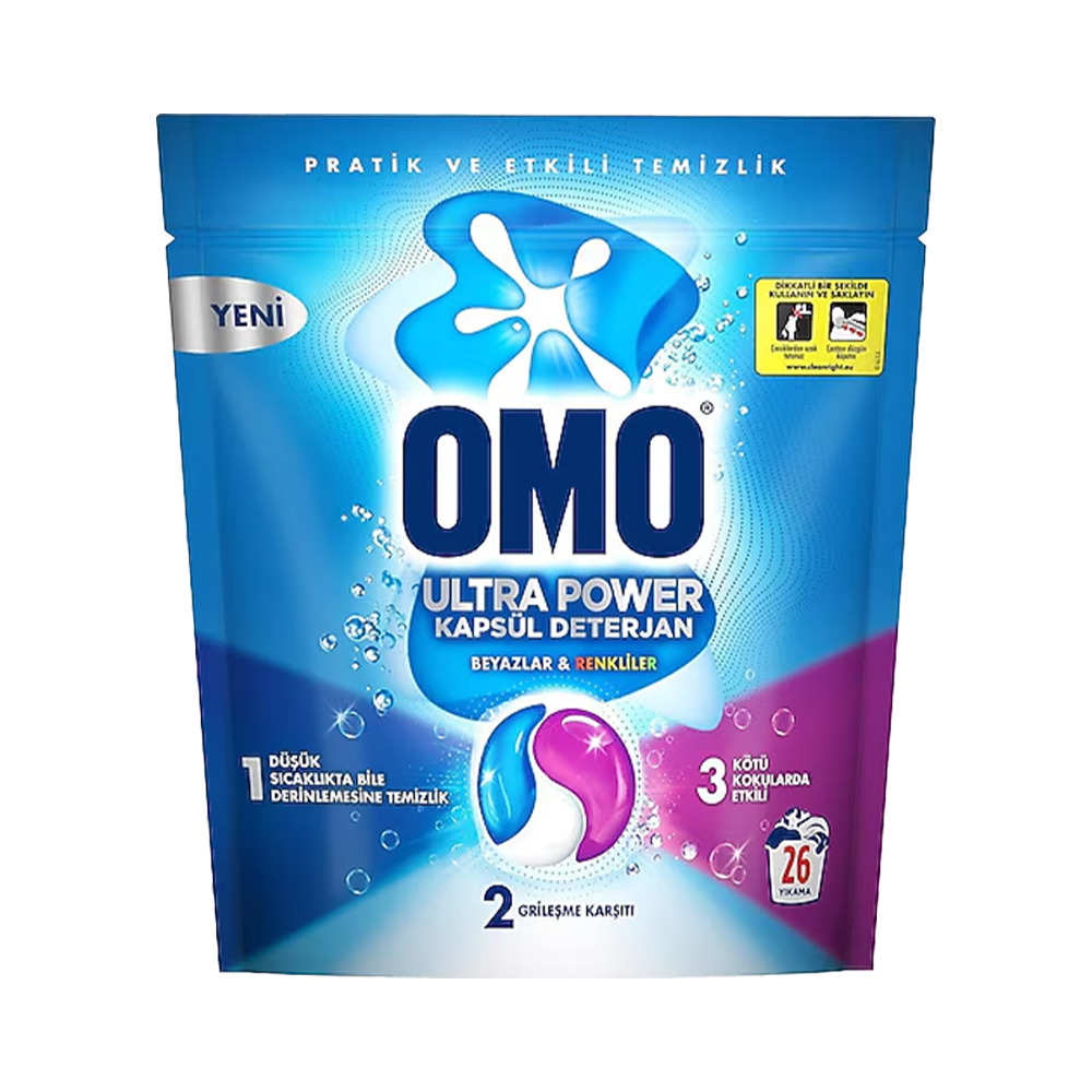 Omo Ultra Power Kapsül Deterjan 26'Lı Beyazlar& Renkliler 338G