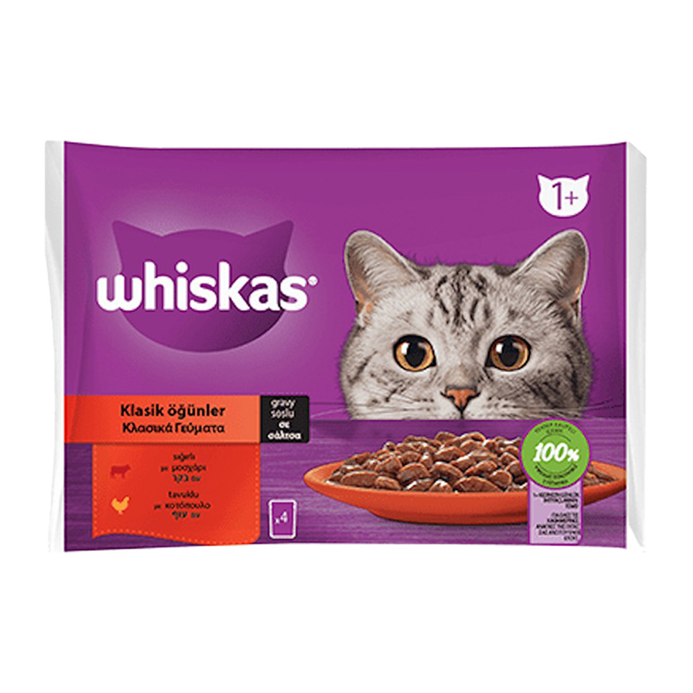 Whiskas Sığırlı & Tavuklu Kedi Yaş Maması 4x85Gr