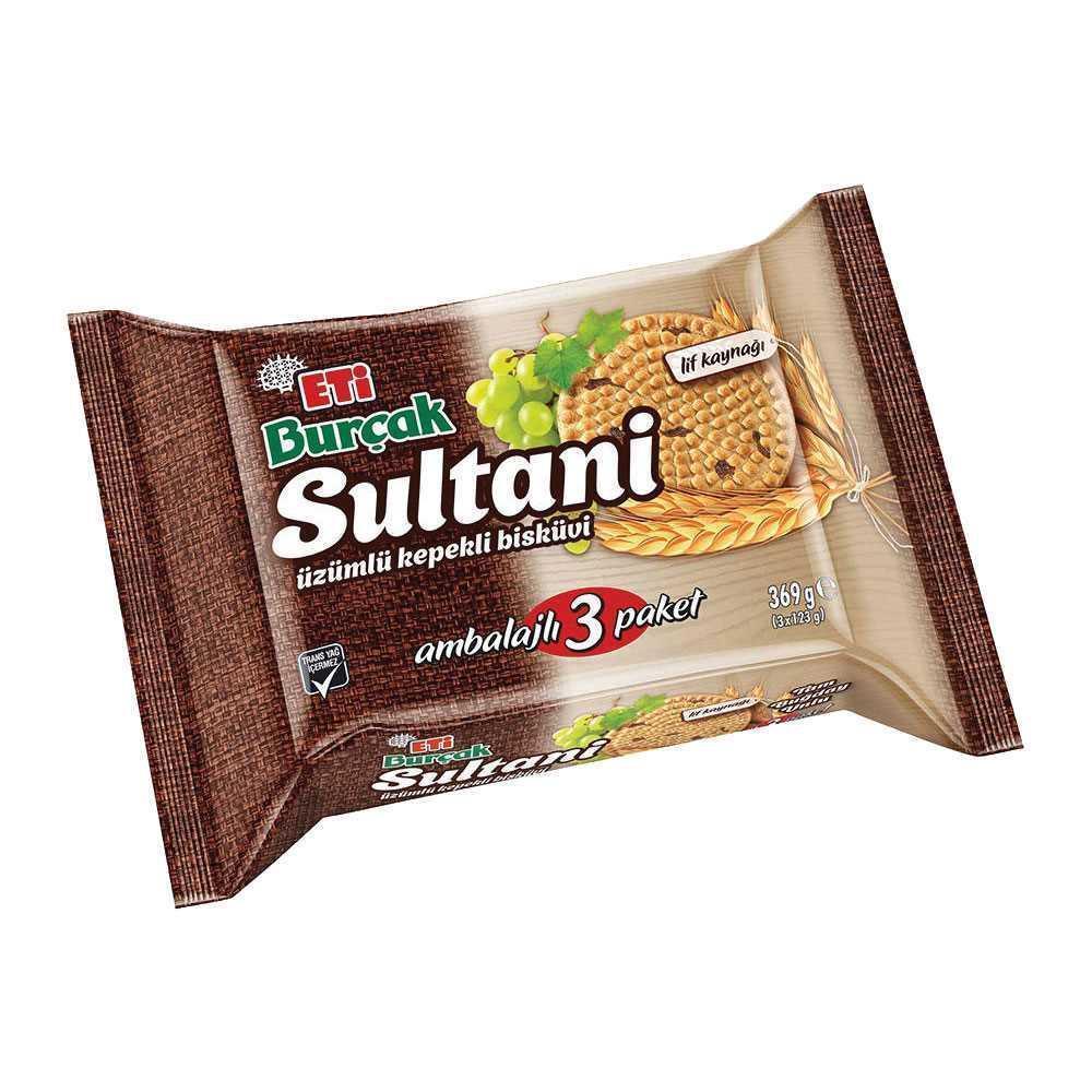 Eti Burçak Sultani Üzümlü Kepekli Bisküvi 3*123 Gr .