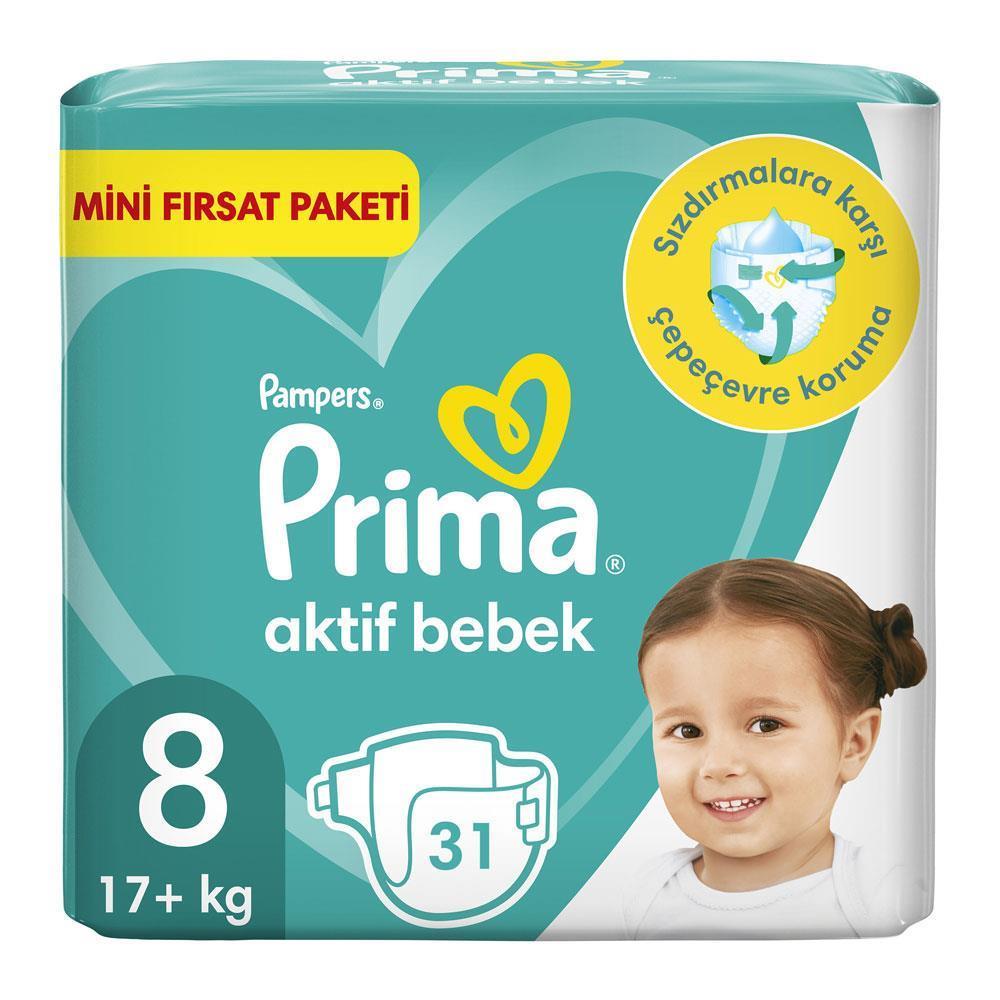 Prima Aktif Bebek Fırsat Paketi Junior Bebek Bezi 31'li No:8  17+ Kg
