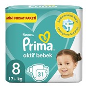 Prima Aktif Bebek Fırsat Paketi Junior Bebek Bezi 31'li No:8  17+ Kg