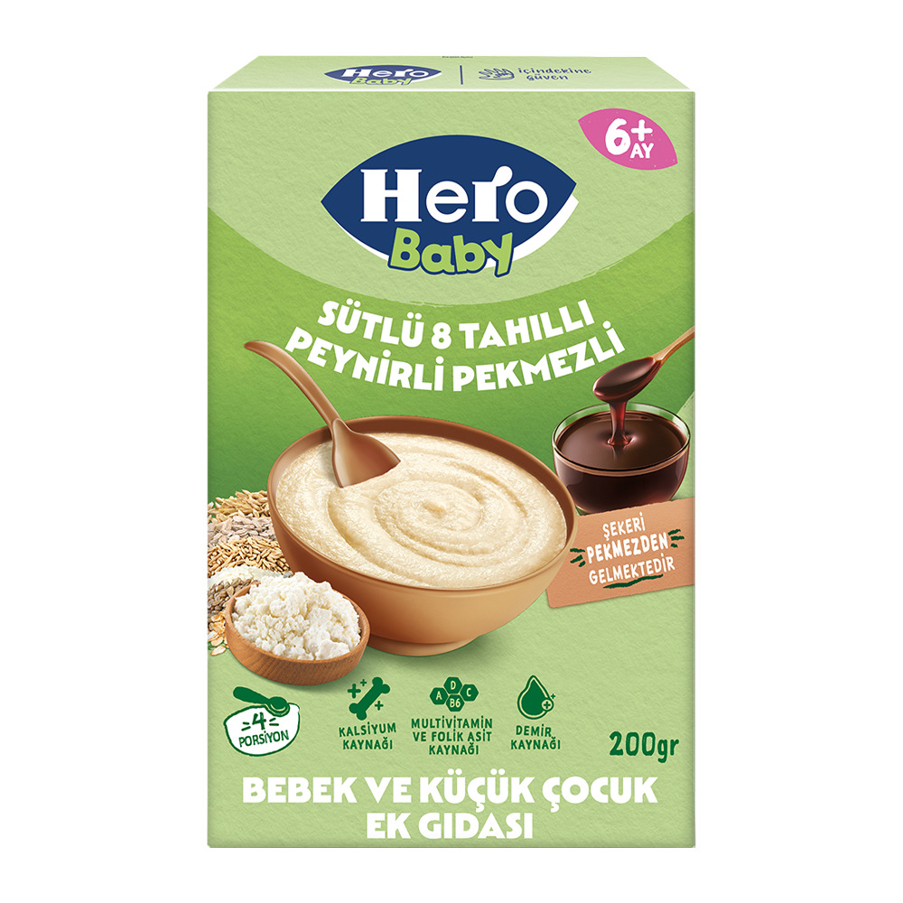 Hero Baby Bebek Mama 200 Gr Sütlü Peynirli Pekmezli 8 Tahıllı  