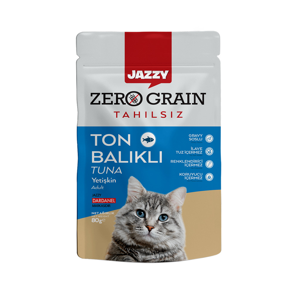 Jazzy Yaş Kedi Maması Tahılsız Yetişkin Ton Balıklı 80Gr