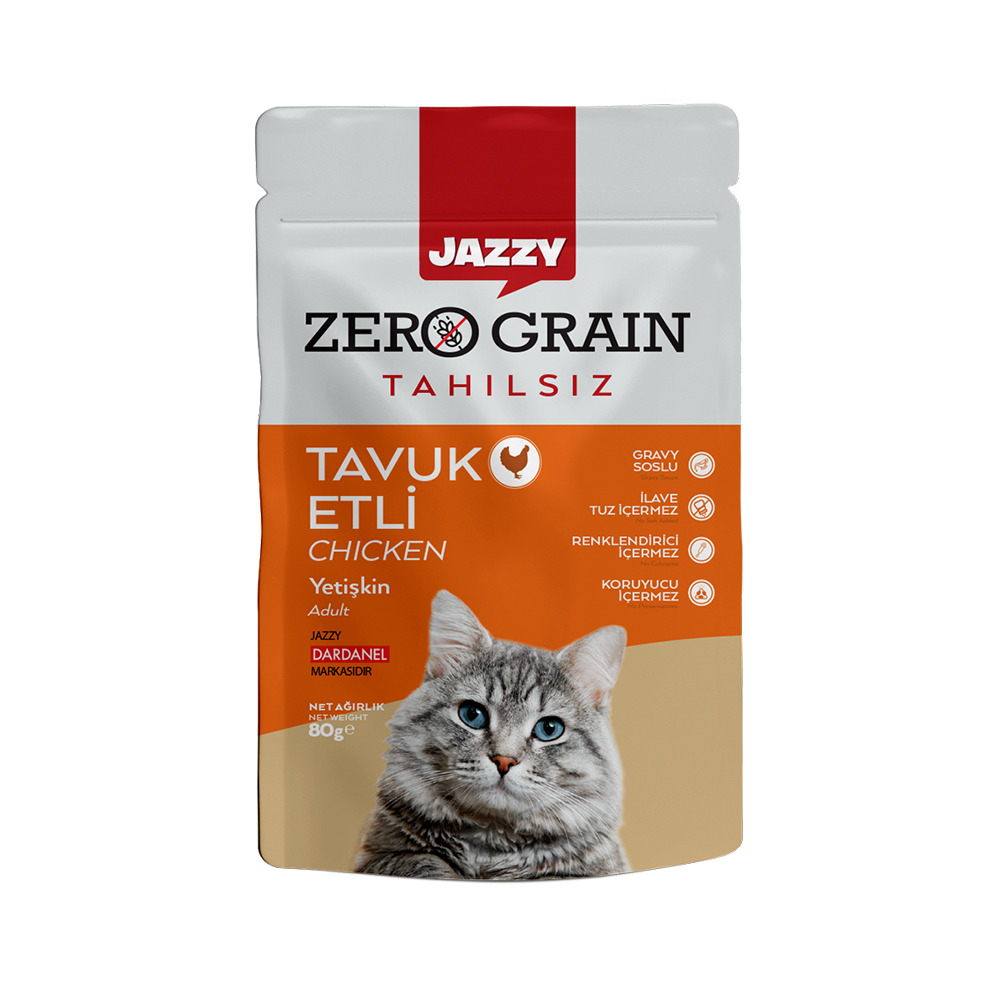 Jazzy Yaş Kedi Maması Tahılsız Yetişkin Tavuk Etli 80Gr
