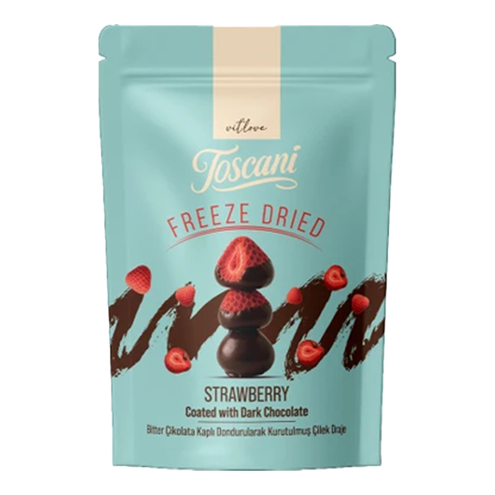 Toscani Bitter Çikolata Kaplı Dondurularak Kurutulmuş Çilek Draje 60 Gr