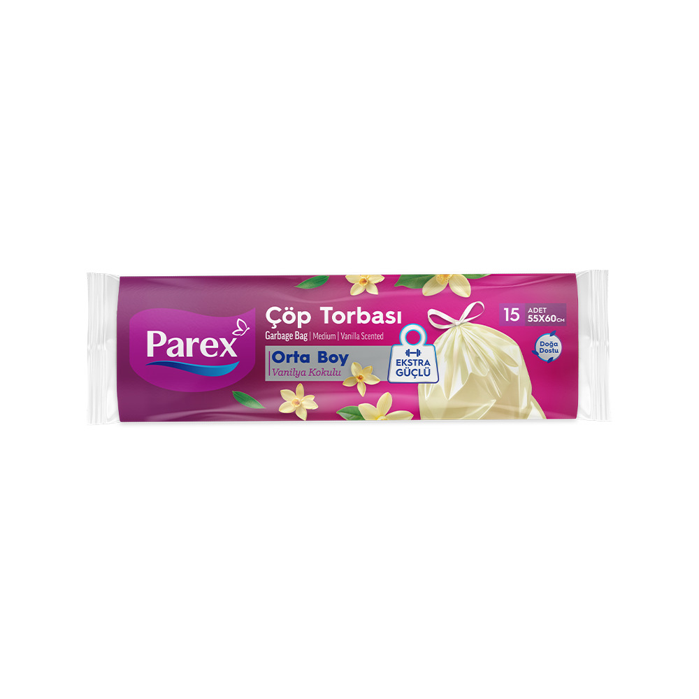 Parex Çöp Torbası Orta Boy Büzgülü Vanilya Kokulu 15 Li 55*60 Cm